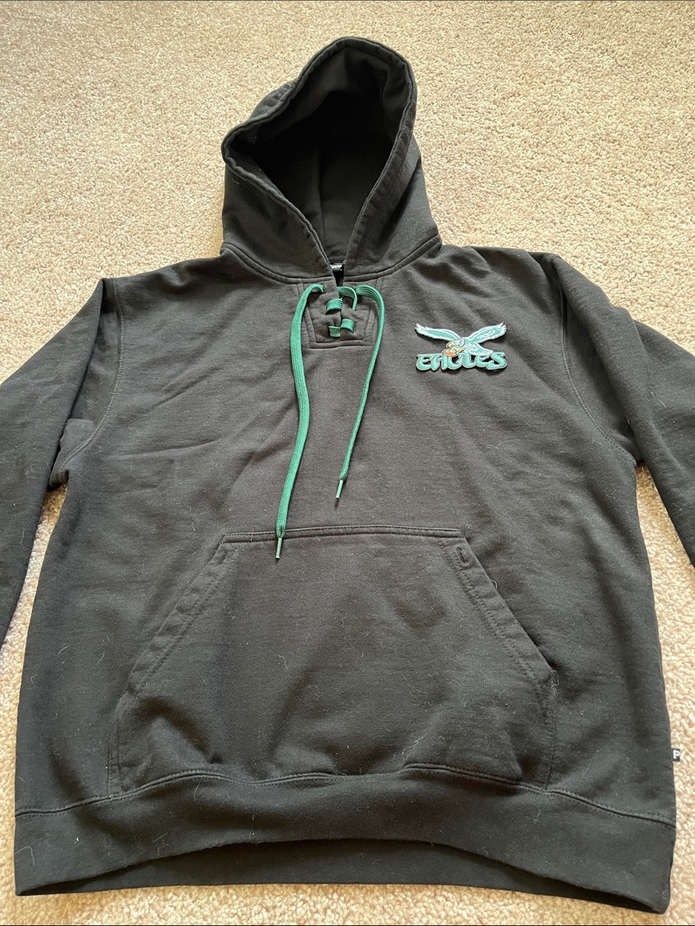 Men's Black Crewneck Hoodie with Green Accents - Eagles Logo